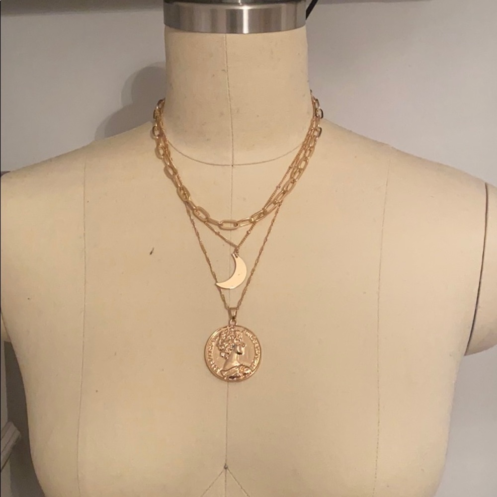 Moon and Coin Necklace layered